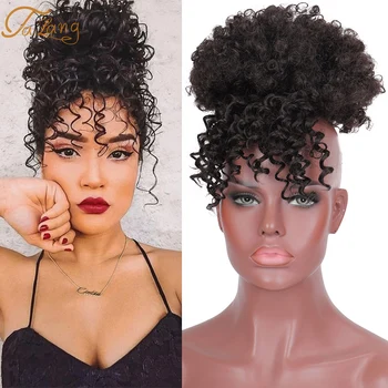 

TALANG Curly Fringe Clips In Bangs With High Temperature Fiber Hairpieces Natural Black Afro Wave Synthetic Hair Extensions