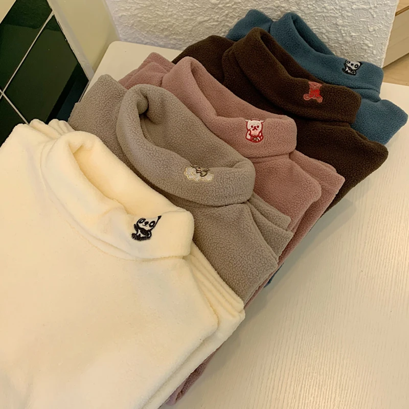 

Autumn and winter women's 2019 slim T-shirt with plush high collar warm top long sleeve shirt women unif women shirts streetwear