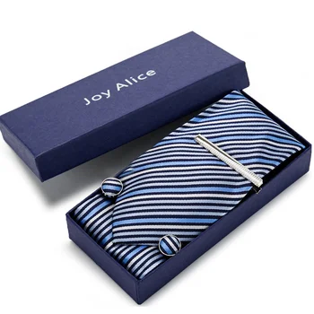

New designer Tie Set For Men Fashion Necktie Handkerchief Cufflinks&Pin Men's Classic Striped Neck Tie 8cm Tie For Wedding