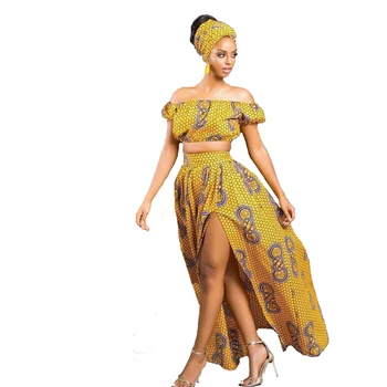 

African clothing new women's suit pop digital printing word shoulder puff sleeve shirt + sexy split skirt fashion temperament co