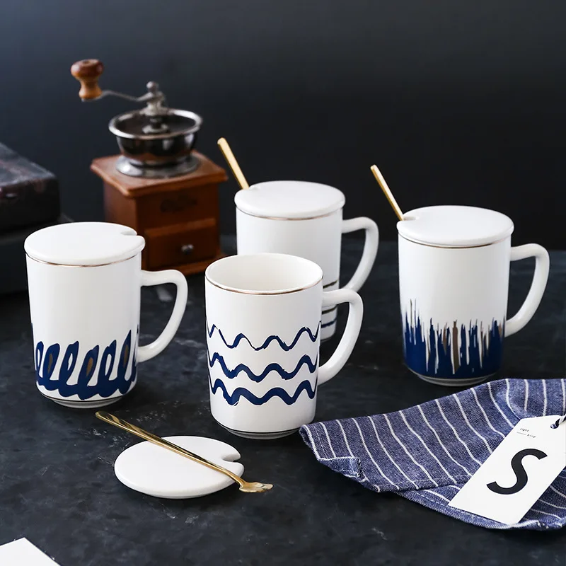 Best Cup Creative Ceramics Mug with Lid Spoon Northern European Style INS Couples Simple Cool Trend Men And Women Glass a Pair