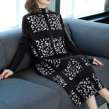 

Female Winter Turtleneck Party Knitting Dress Women's Autumn Elegant Loose Sweater Dress Vestidos Plus Size Lady Dresses 3973