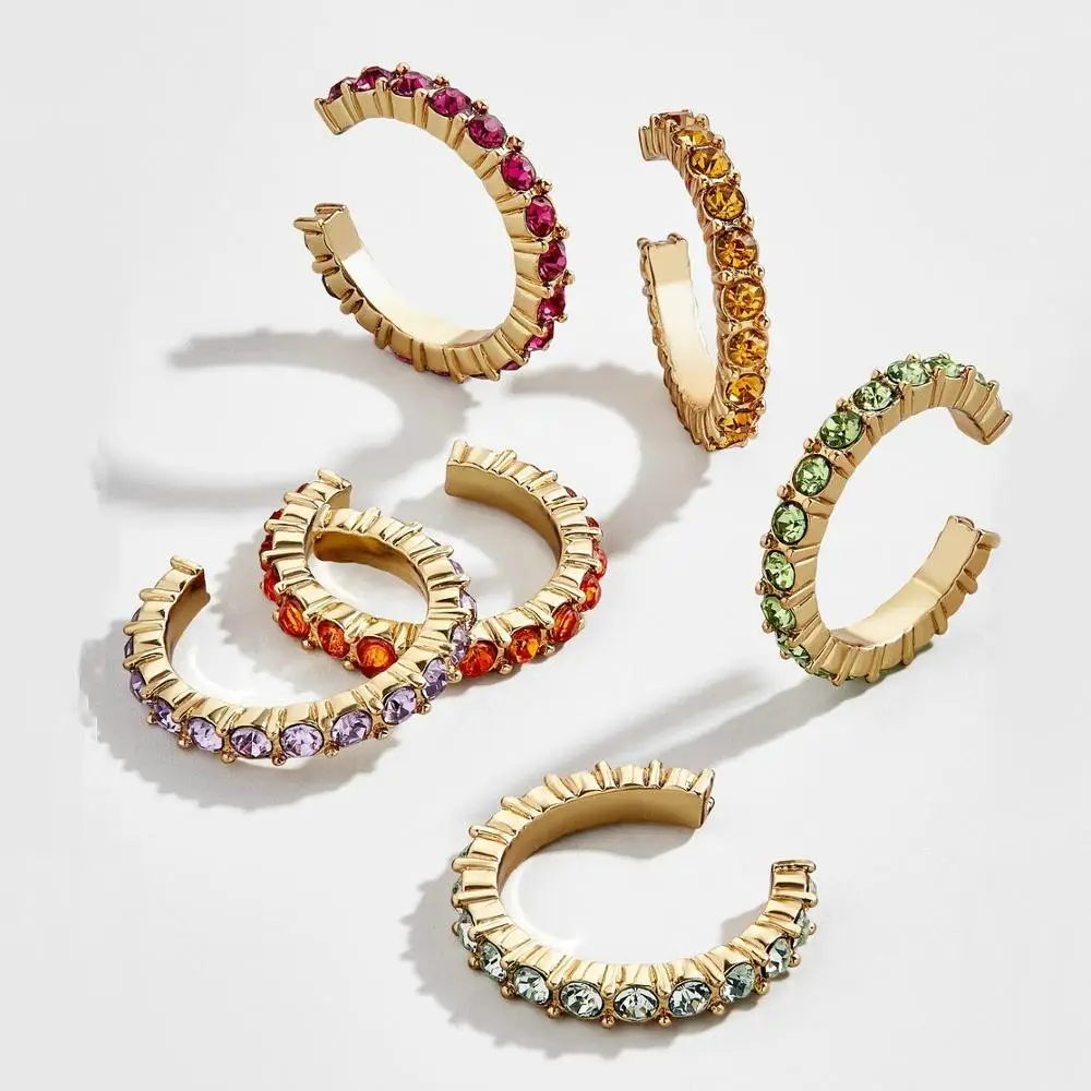 6 pcs set rhinestone paved earcuff color Crystal clip-on earring C Shaped Ear Cuffs For Women Clip on No Pierced Ear Clip - Окраска металла: 6 pcs set