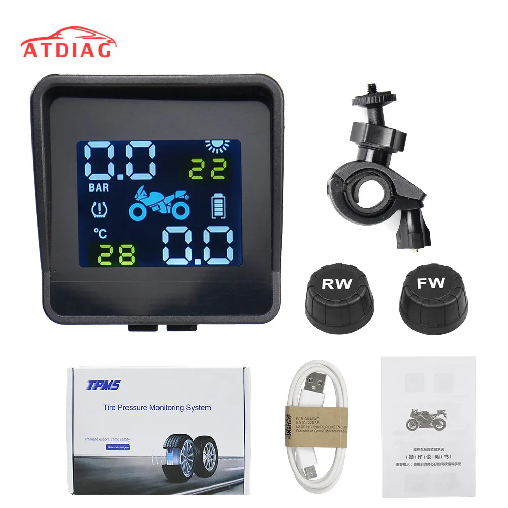 Motorcycle Tire Pressure Monitor USB Solar Charging Motorcycle TPMS Motor Tire Pressure Tyre Temperature Monitoring Alarm System with 2 External