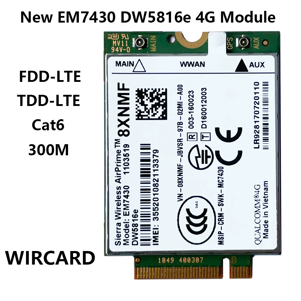 sim card modem usb WIRCARD EM7430 DW5816e FDD-LTE TDD-LTE 4G Card for Dell Laptop 7280 7285 7290 7389 7390 7480 7490 E7470 Cat6 300M 4G module 4g usb modem 3G Modems