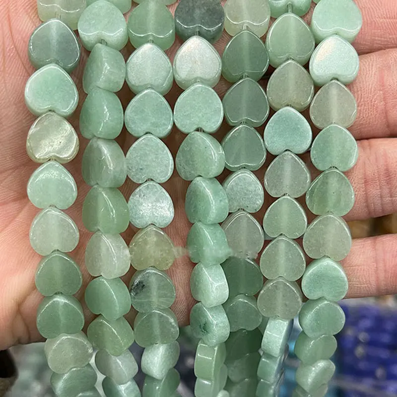 Natural Stone 10mm Heart Flatback Loose Spacer Beads For Jewelry Making 15