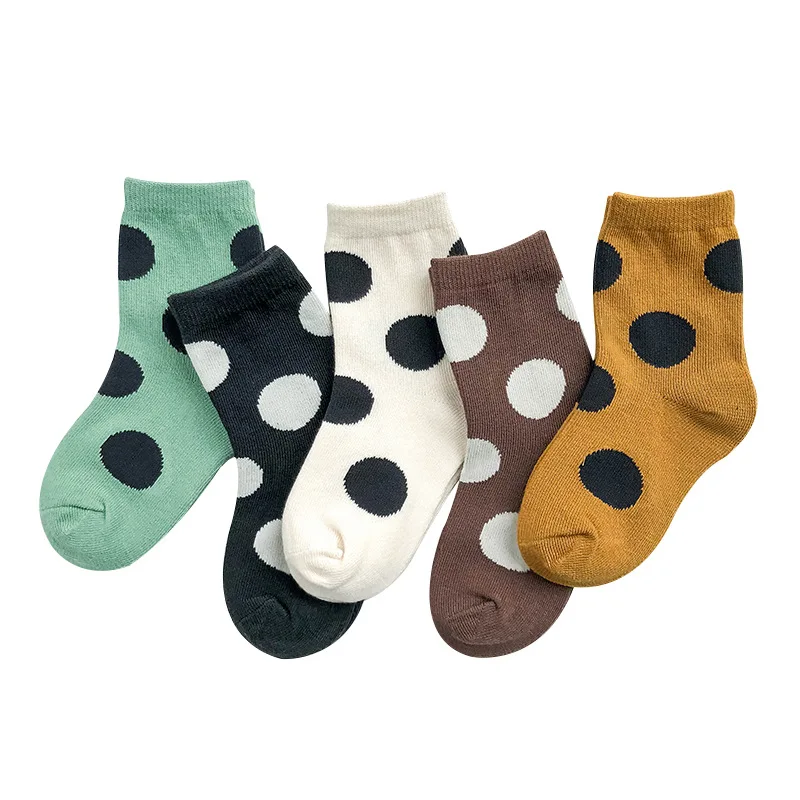 5 пар/лот, Детские хлопковые носки для мальчиков и девочек, милые спортивные носки в полоску с мультипликационным принтом для малышей на осень и зиму, модные детские носки с вышивкой - Цвет: C103