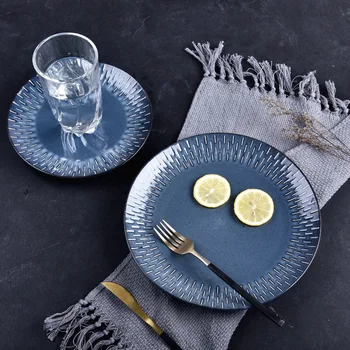 

Japanese-style Ceramic Blue Steak Plates Kitchen Ocean Series Irregular Breakfast Snacks Fruit Dishes Home Desktop Decoration