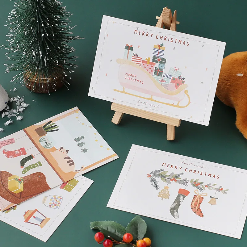 30 Pcs/Set Christmas Wish List Postcard Best Wish Cartoon Greeting Cards Message Card Xmas New Year Gift