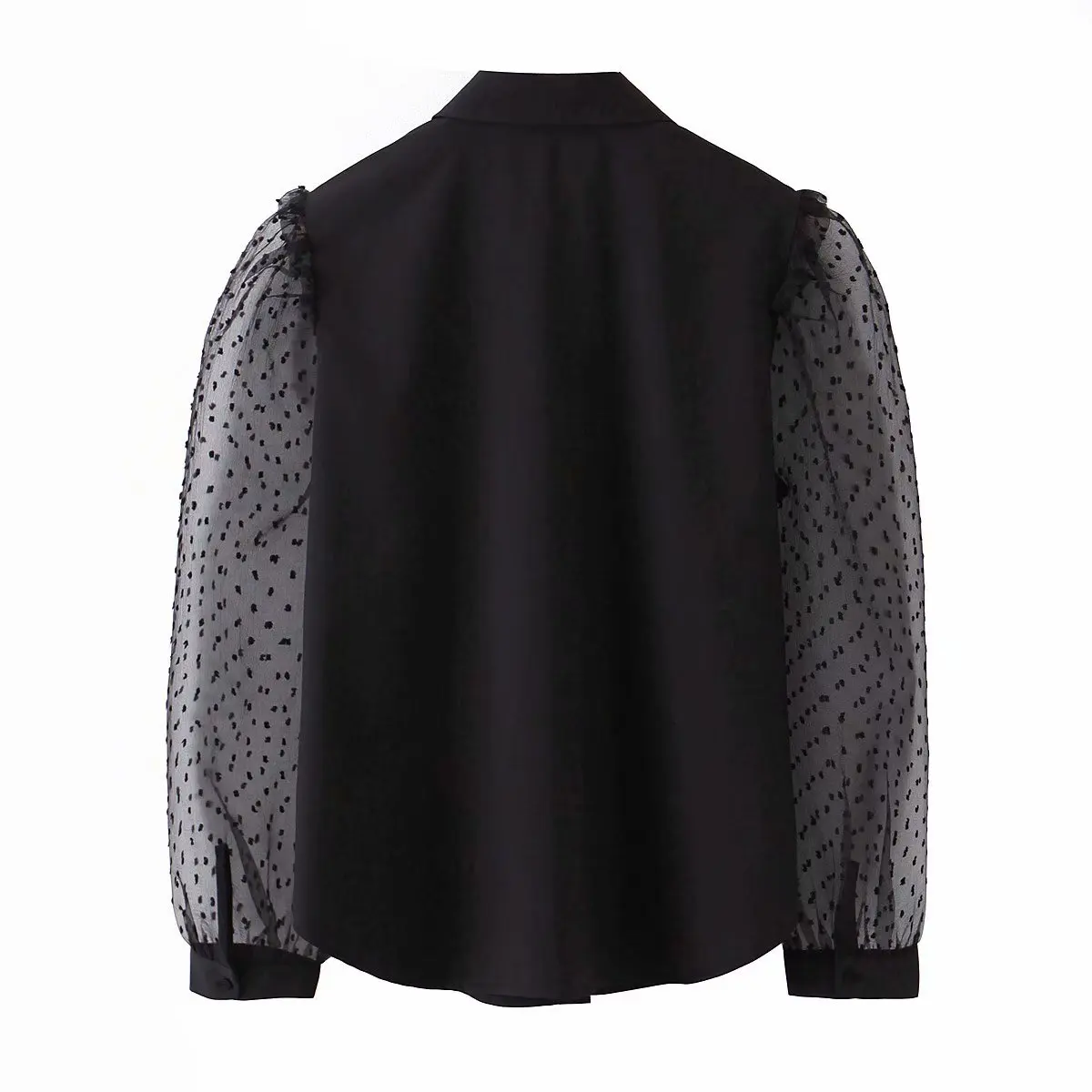 Блузка женская черная сетчатая Лоскутная блуза с отложным воротником прозрачная рубашка с длинным рукавом Женские топы и блузки ropa mujer