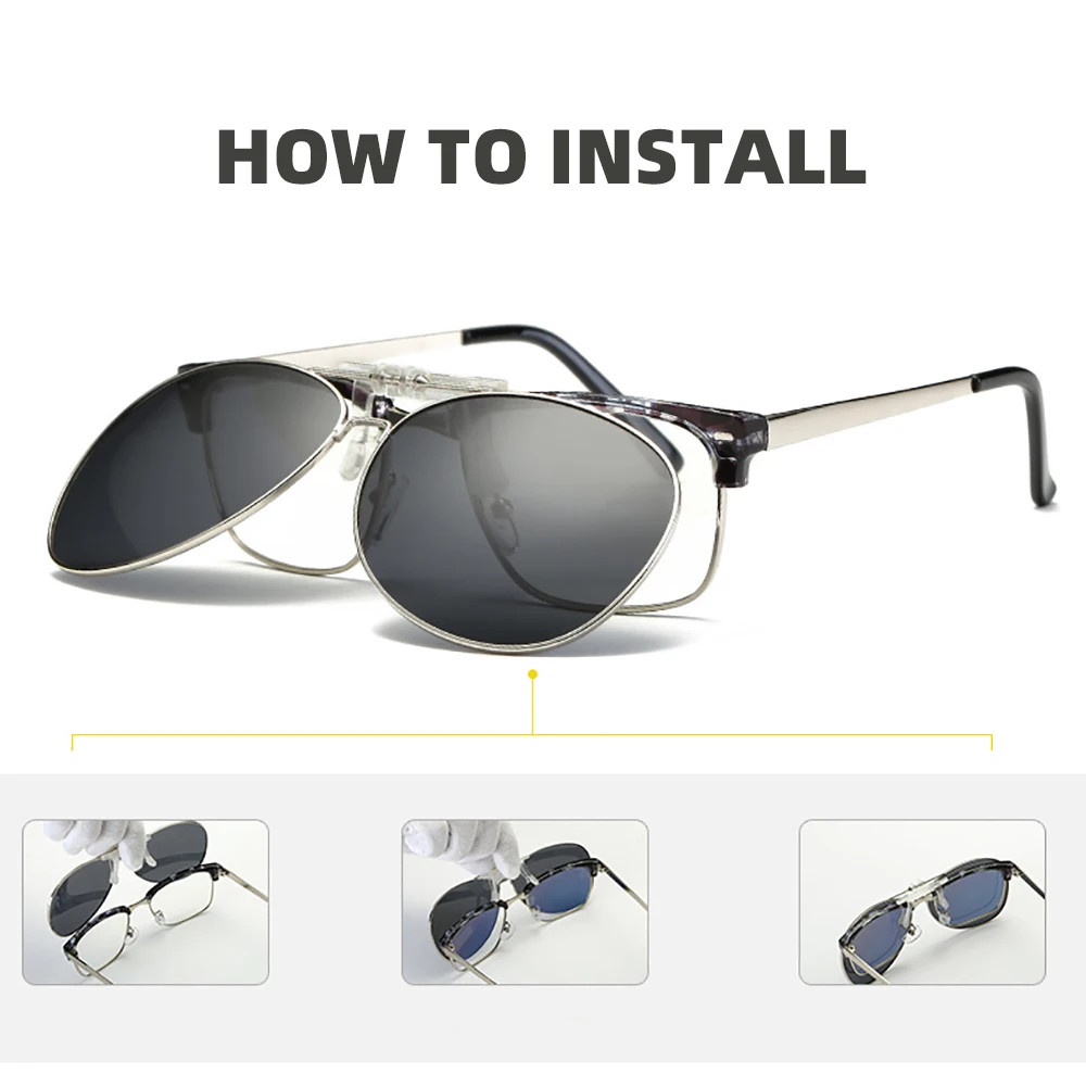 Oversized Pilot Clip on Sunglasses Driving Fishion Men Driving Polarized Alloy Aviation Big Women Glasses Clips for Myopic