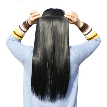 

JINKAILI 24" Women Invisible Wire No Clips in Fish Line Hair Extensions Blonde Straight Long Heat Resistant Synthetic Hairpiece