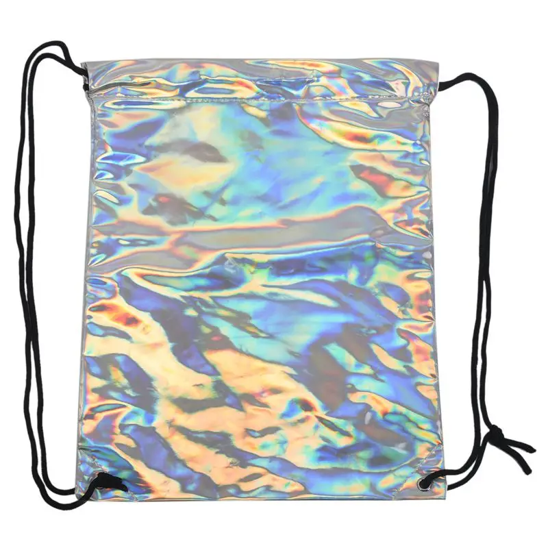 HLZS-Shiny Hiking Gym Bag Backpack School Bookbags holo graphic smooth String Bag