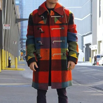 

Men's Long Blazer Coats Office Overcoat 4XL Autumn And Winter Rainbow Print Long Warm Coat Men Plus Size Outwear Black Warm