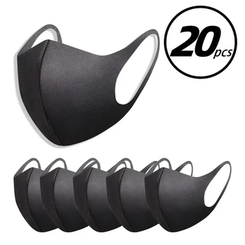 

Mouth Masks Washable Reusable Dustproof Anti Haze Pollution Dust Windproof Face Masks Care Adult 20 Pcs Black