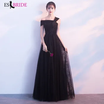 

Navy Blue A Line Evening Dress Long Women One Shoulder Black Tulle Prom Dress for Girls ES2790-1 Dubai Abendkleider 2020