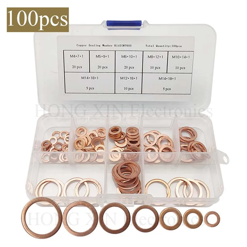 568Pcs Copper Crush Washer Gasket Set Flat Ring Seal Assortment Kit Universal 