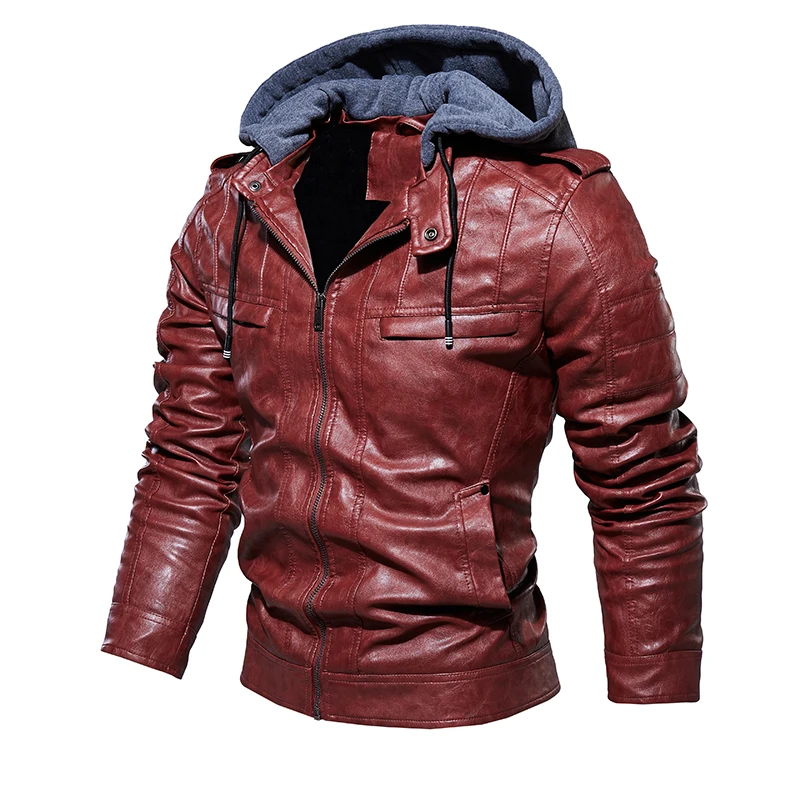 Новинка, зимняя мотоциклетная кожаная куртка, Мужская Утепленная ветровка с капюшоном, Куртки из искусственной кожи, мужская верхняя одежда, теплая бейсбольная куртка из искусственной кожи, размер S-4XL