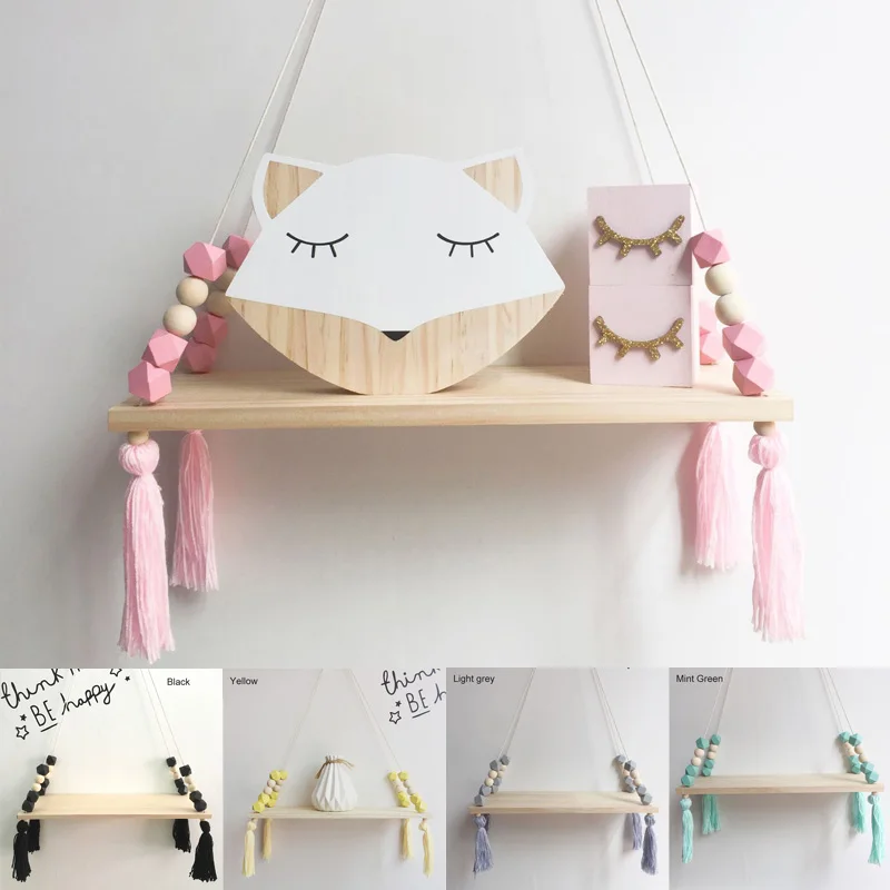 Tassel wooden ledge wall partition decoration Nordic style color bead children