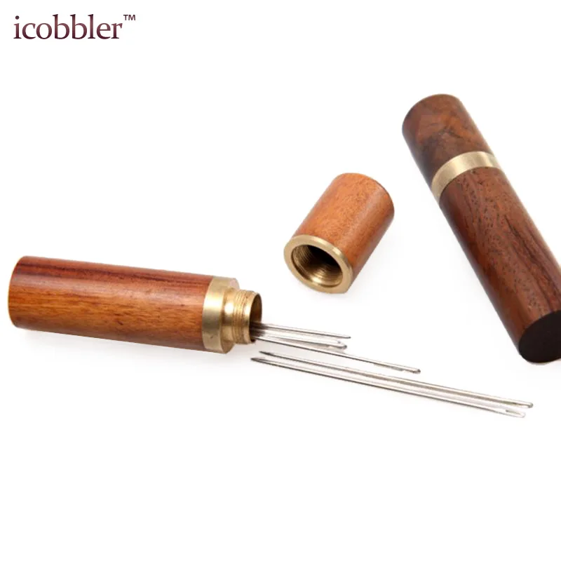 High Quality Needle Storage Sewing Knitting Container Box Barrel Leather Craft Tool Needles Bottle Needlework Sandalwood Brown