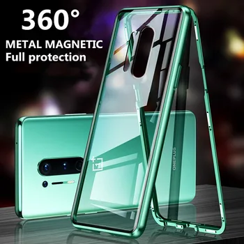 

Luxury Magnetic Double-sided glass Case For One Plus 8/Pro Case For One Plus 7/7T Pro Flip metal tempeled glass cover Cases