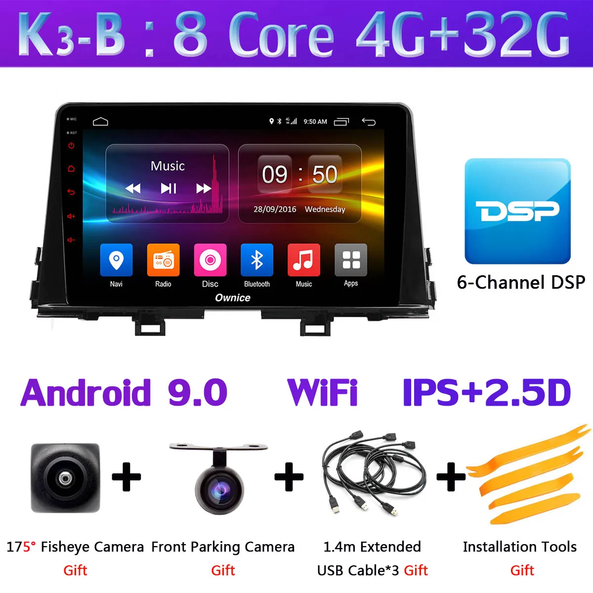 1 DIN 360 ° 4 × камера 4G Android 9,0 4+ 64G gps радио CarPlay SPDIF DSP автомобильный мультимедийный плеер для KIA Morning Picanto - Цвет: K3-B