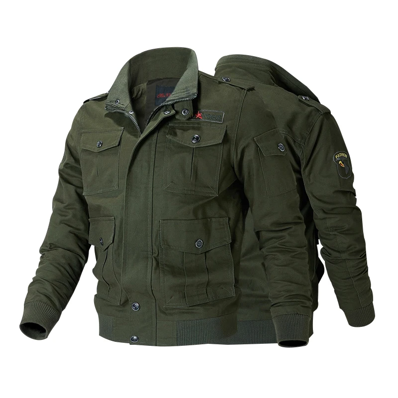 Осенняя хлопковая военная куртка для мужчин, брендовые стильные куртки цвета хаки, мужские куртки-бомберы для улицы, большие размеры
