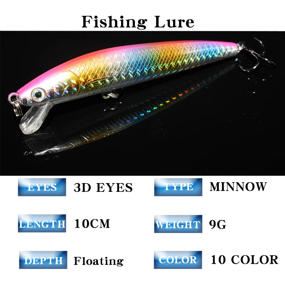 1 PCS Leurres de Pêche Minnow 10cm 9g Appât Dur Artificiel pour Bar Brochet 3