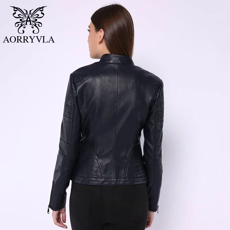 AORRYVLA модная кожаная куртка для женщин черная Готическая куртка из искусственной кожи воротник Мандарин короткая тонкая Женская Базовая куртка