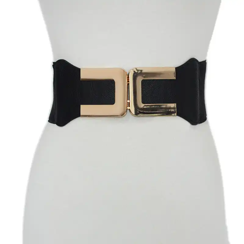 black elastic belt with gold buckle