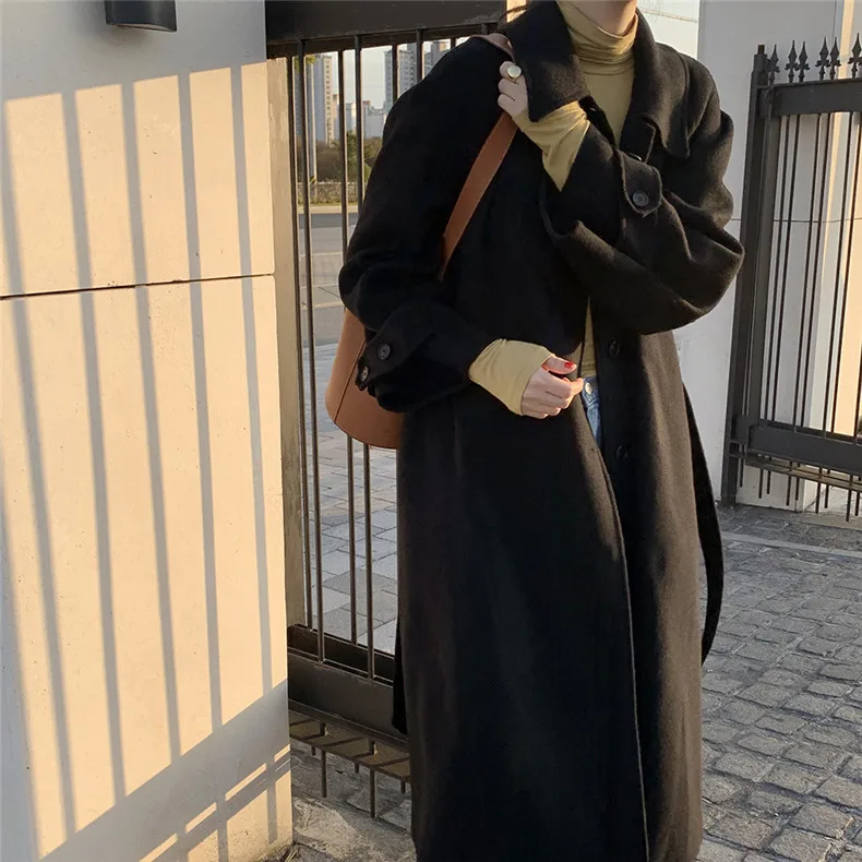 Женское осенне-зимнее длинное шерстяное пальто с длинным рукавом и отложным воротником однобортное свободное манто для женщин размера плюс Abrigo Mujer