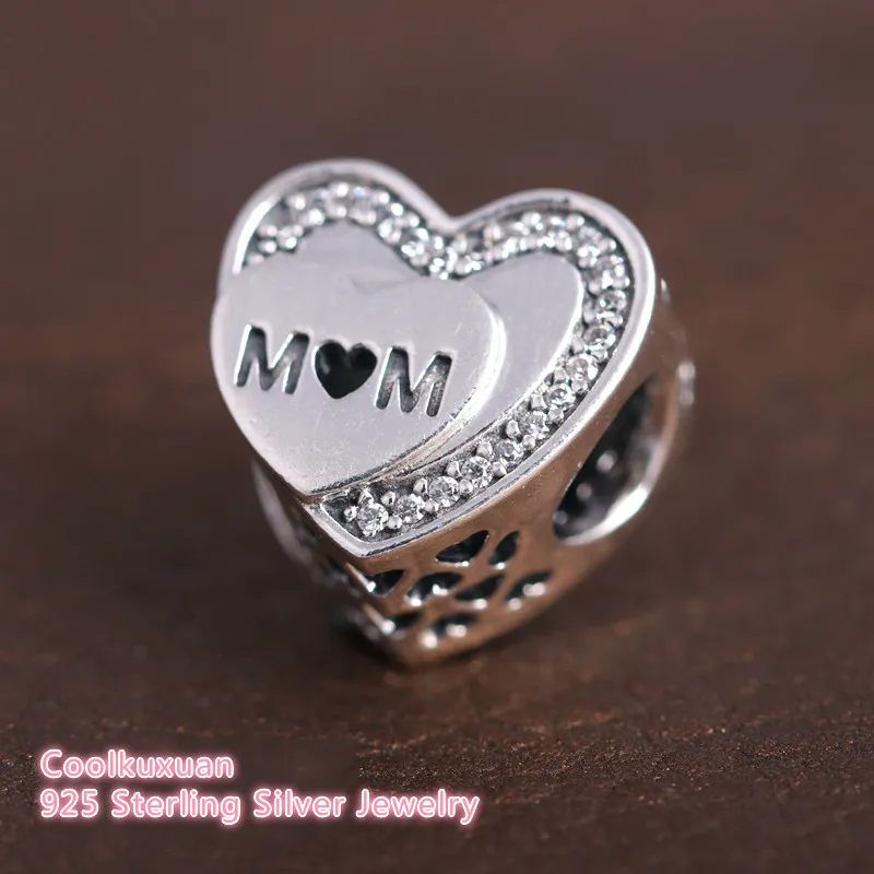  Mother's Day Tribute to Mum Charms with Logo Original 925 Sterling Silver Openwork Heart Mom Beads Fits Pandora bracelets | Украшения