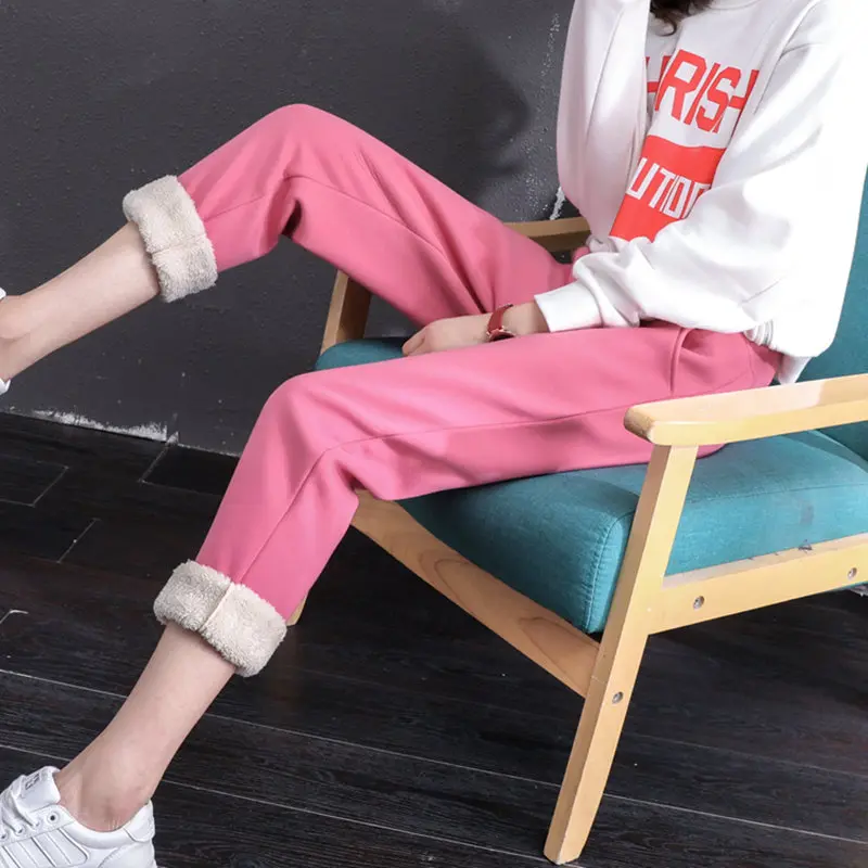 Зимняя куртка, Женская Pantalon, женские бархатные утепленные штаны из овечьей шерсти, повседневные штаны-шаровары, свободные длинные женские брюки C5155
