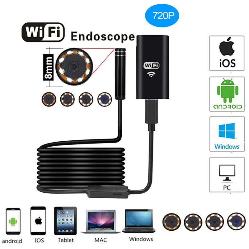 PROSTORMER 720 p/1200 P Wifi эндоскоп камера IP67 водонепроницаемая камера 8 мм жесткий эндоскоп промышленный бороскоп для Android iOS