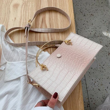 

Female Metal Ring Tote Bag Fashion New Quality Leather Women's Handbag Crocodile Pattern Ladies Shoulder Messenger Bags