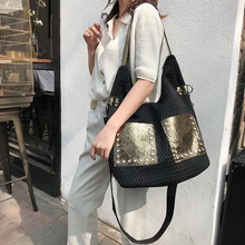 Сумки для женщин новые роскошные сумки золотые черные модные дизайнерские сумки через плечо заклепки алмазные сумки Хобо повседневные нейлоновые