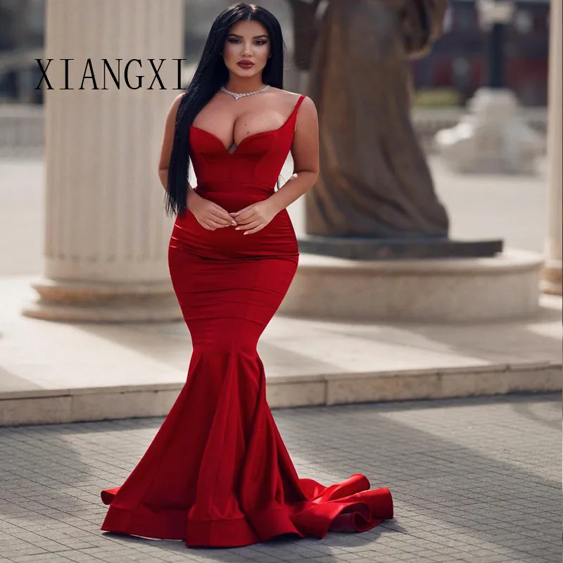 

2020 Sexy Brugundy Evening Dress Long Satin Spaghetti Strap Mermaid Evening Dresses Prom Dress Formal Gowns Party Dress Vestidos
