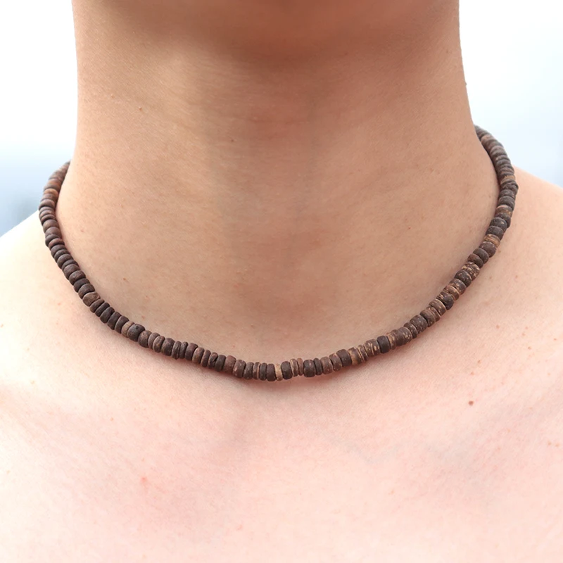 Mens Wooden Necklace Natural Wenge Wood Disc Beads
