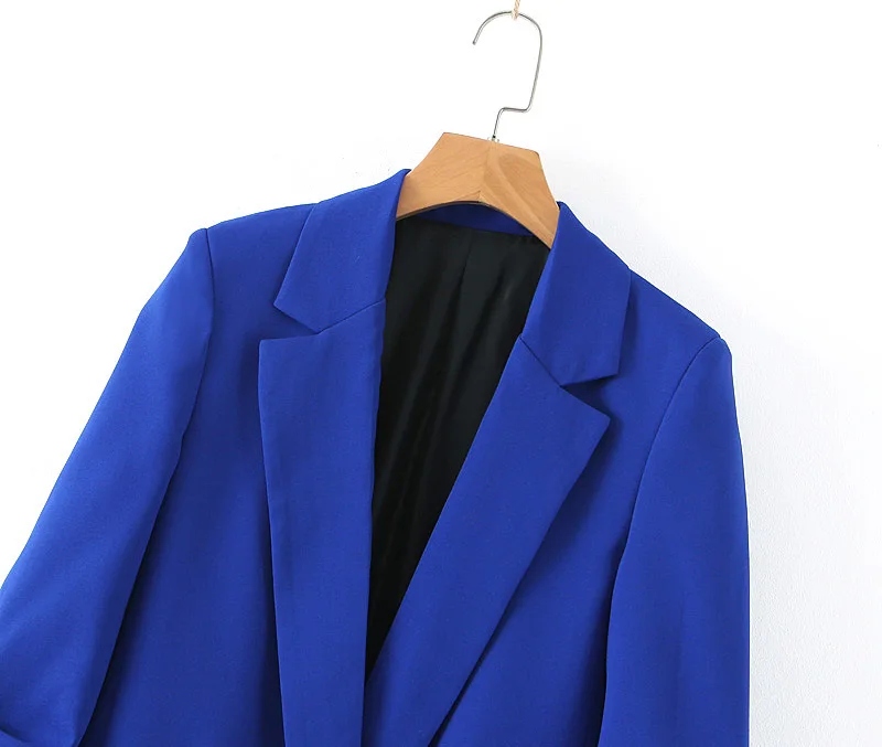 

Europe And America 2019 Autumn New Style WOMEN'S Dress Ol Career-Style Neat Suit Fold-down Collar Long Sleeve Loose-Fit Royal Bl