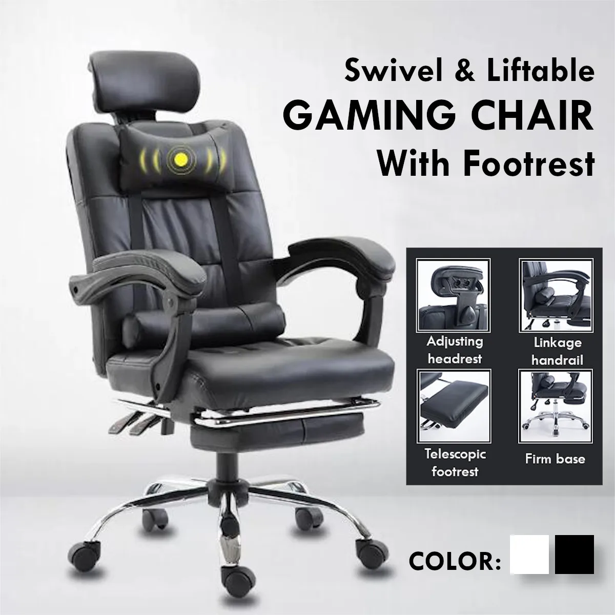 Computer Chair Leather Racing Gaming Office Chair High Back Ergonomic Recliner Seat With Footrest Office Furniture Black White Computer Chair Leather Racing Gaming Office Chair High Back Ergonomic Recliner Seat With Footrest Office Furniture Black White