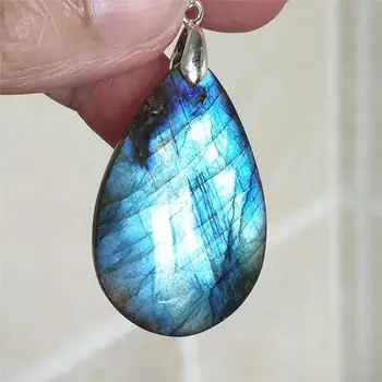 

Genuine Natural Strong Blue Light Labradorite For Women Men Pendant 36x23x7mm Water Drop Necklace Jewelry Fashion stone AAAAA