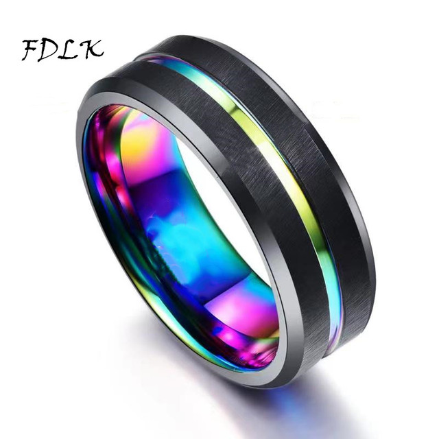 Men's Tungsten Steel Ring Black Surface Brushed Inlay Red Groove Jewelry Engagement Wedding Ring For Men Anniversary Gift