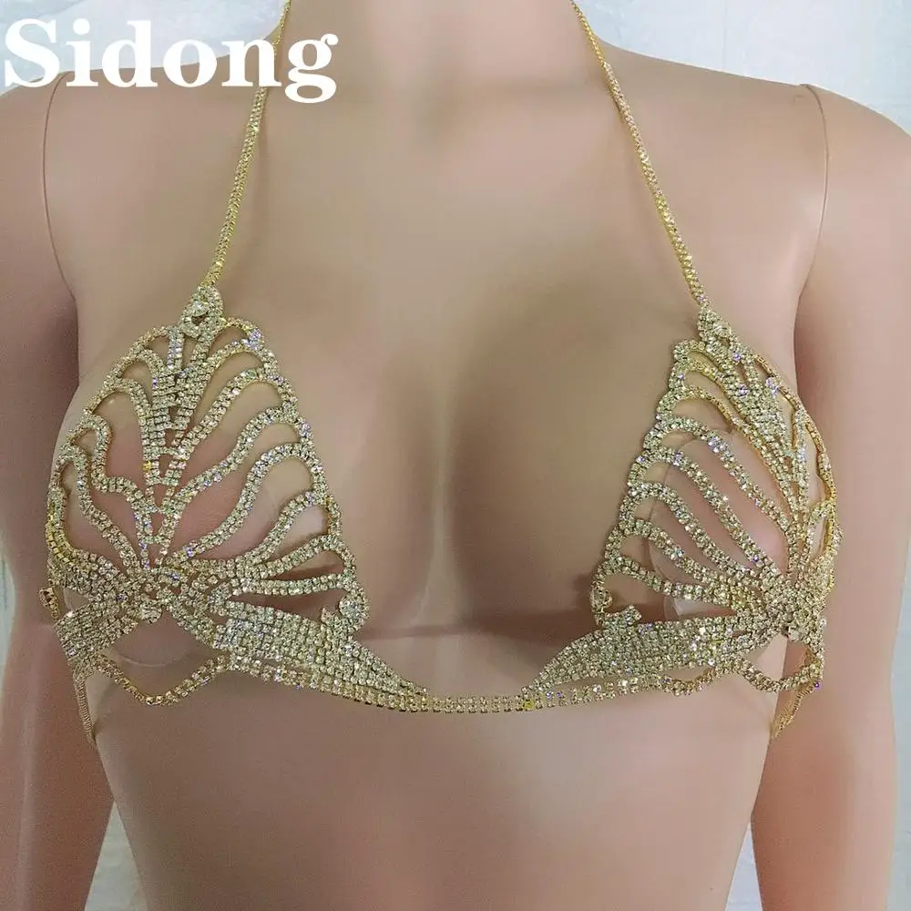 

Fashion sexy Rhinestone Crystal luxury fashion women's body chain set bikini sexy bra T-String nightclub Valentine's Day gift