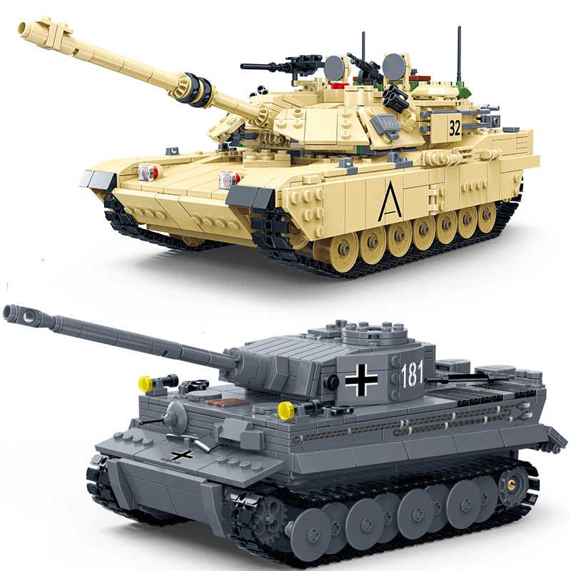 

Compatible Legoed Ww2 Military Tank Tiger M1A2 ABRAMS Model Building Blocks World War 2 Germany Arme Vehicles Plane Battle Sets