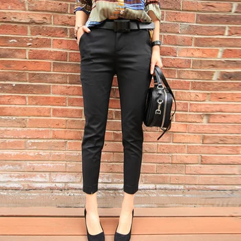 

2019 Women Ankle-Length Pencil Pants Cotton Mid Waist Streetwear Summer/Autumn Fitness Trousers with Belt Size S M L XL 2XL
