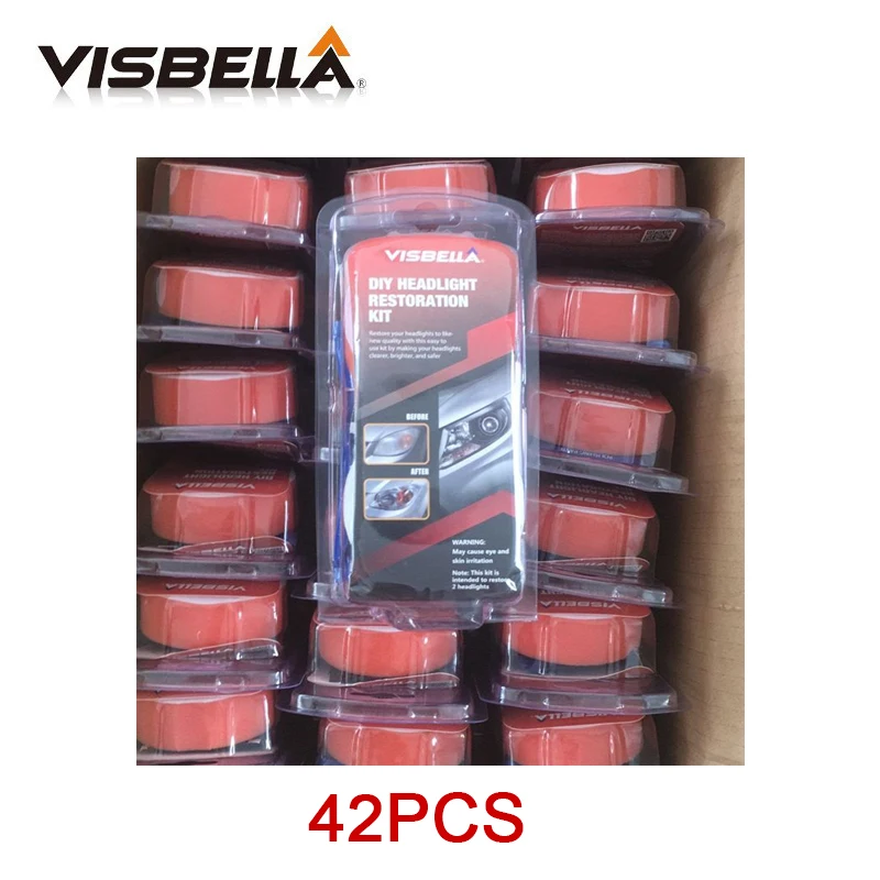 

VISBELLA 42PCS Headlight Brightener Restoration Repair Kit DIY Headlamp Polish Clean for Car Care Head lamp Lense Hand Tool Sets