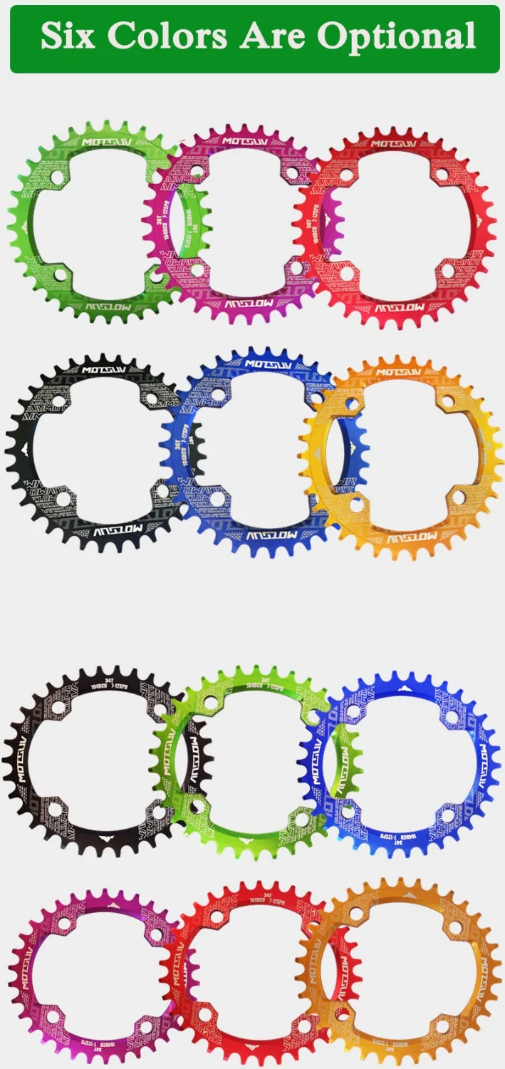 MOTSUV 104BCD Round Narrow Wide Chainring MTB Mountain bike bicycle 104BCD 32T 34T 36T 38T crankset Tooth plate Parts 104 BCD