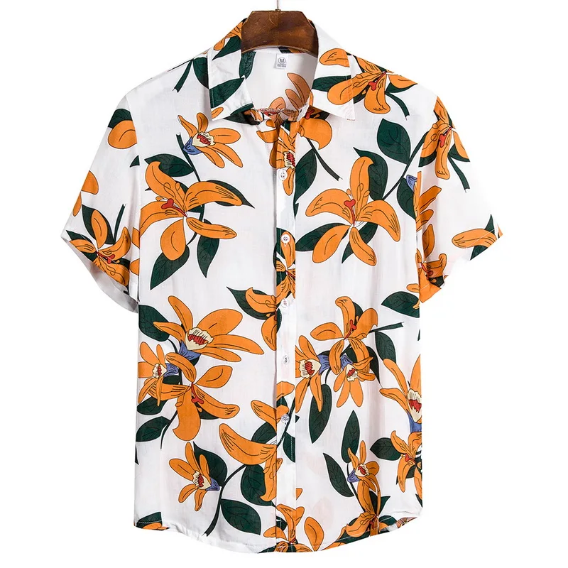 Летняя мужская рубашка с этническим принтом, стоячий воротник, хлопок, лен, в полоску, короткий рукав, свободная гавайская рубашка на пуговицах, гавайская рубашка - Цвет: G