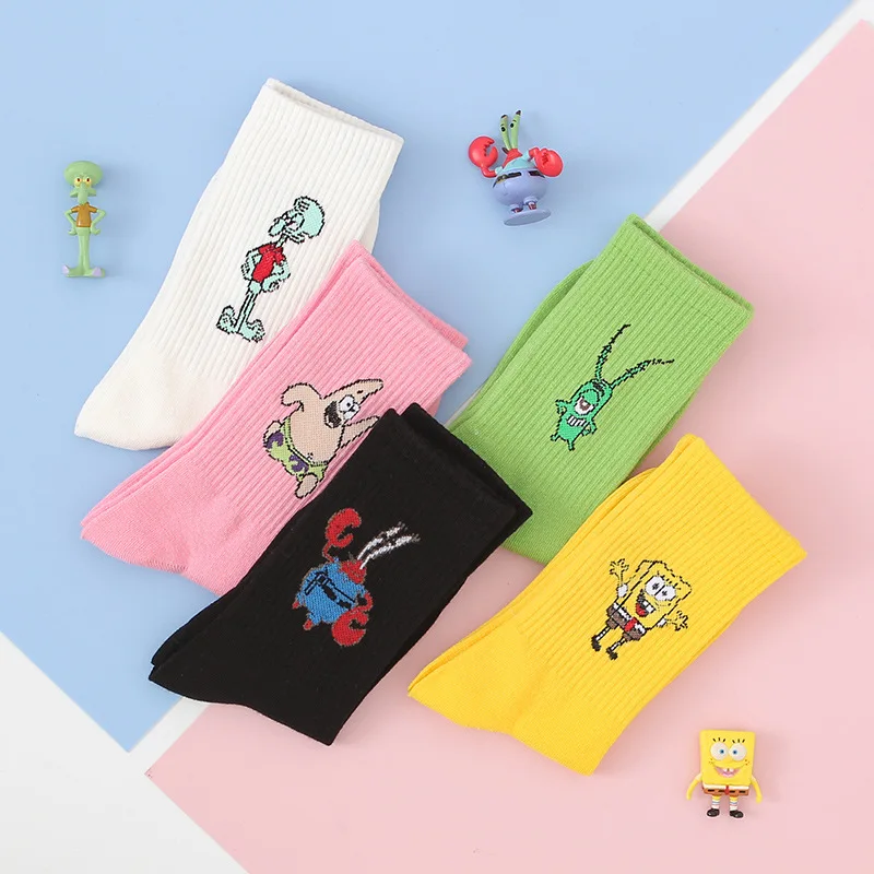 Однотонные носки с принтом звезды Патрика, женские хлопковые носки на осень и зиму, милые японские носки с забавными рисунками из мультфильмов