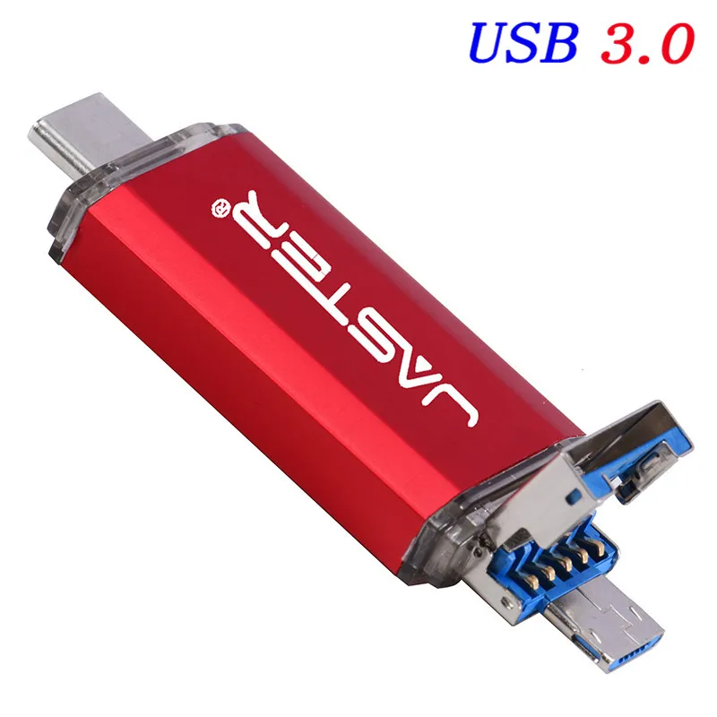 JASTER New 3 IN 1 OTG(Android&USB& Type_C) USB 3.0 flash drive Metal Custom Pen Drive 64GB 32GB 16GB 8GB 4GB Wedding Gifts - Цвет: Red